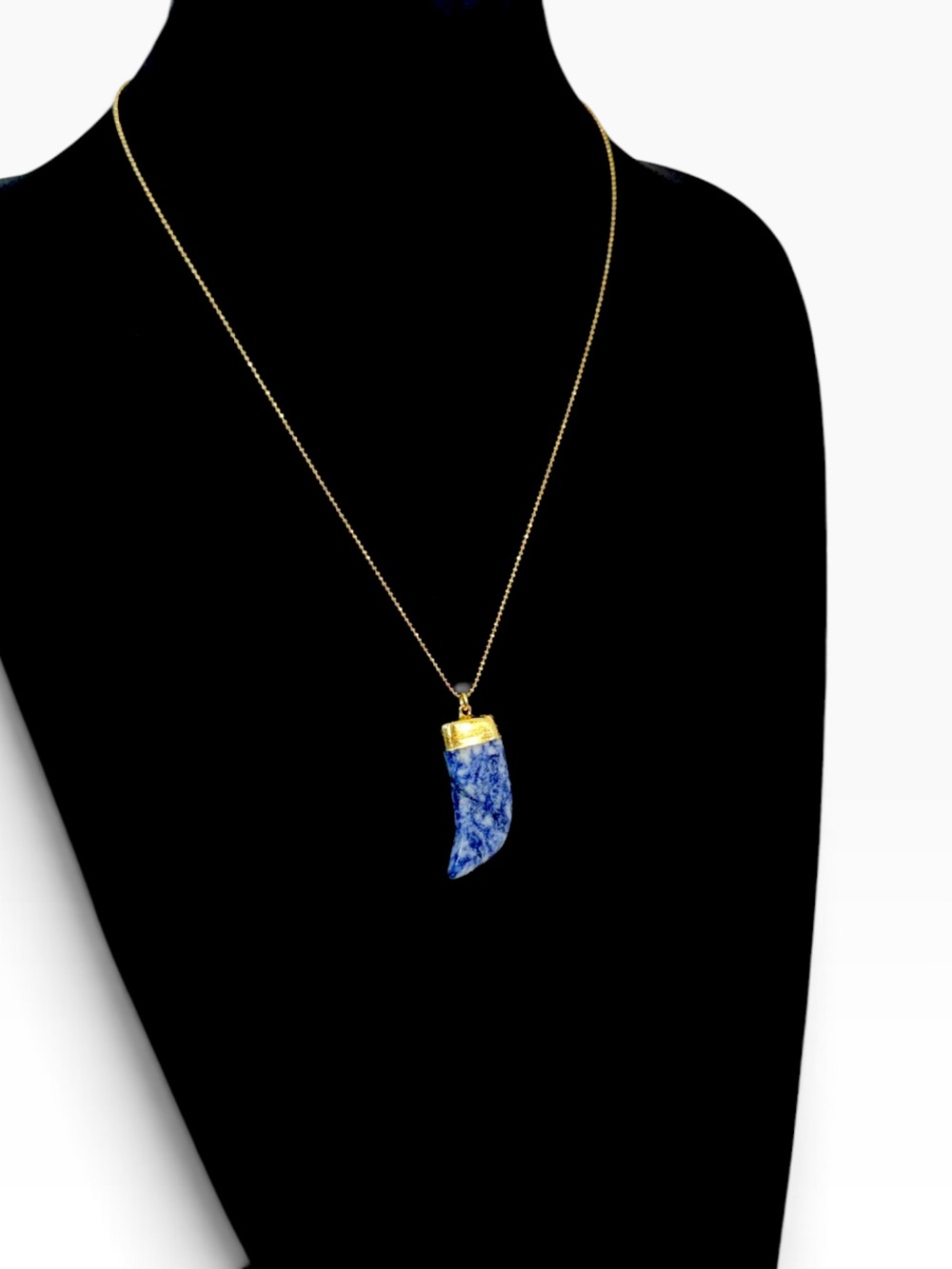 Janna Conner Blue Sodalite Horn Pendant on Delicate Gold Ball Bead Chain NWT - Picture 7 of 8